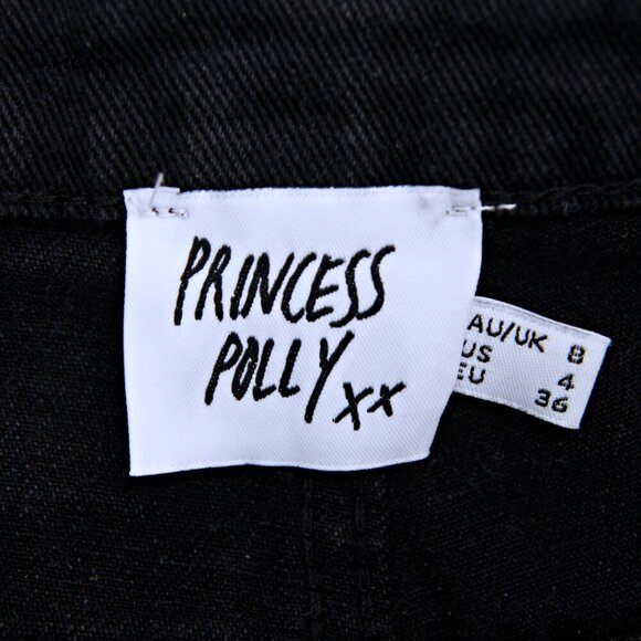 Princess Polly Distressed Denim High Waist Shorts Black Women 4 - Picture 9 of 9